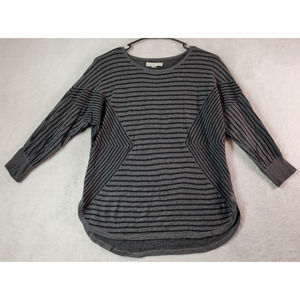 Dana Buchman Sweater Women Size Medium Black Gray Striped Long Sleeve Round Neck
